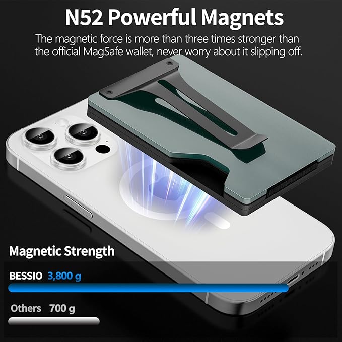 Magnetic Phone Wallet with Apple MagSafe - Metal Card Holder with AirTag Holder, RFID Blocking & Money Clip Mag Safe Wallet for iPhone 16 15 14 13 12 Pro Max/Pro/Plus/Mini