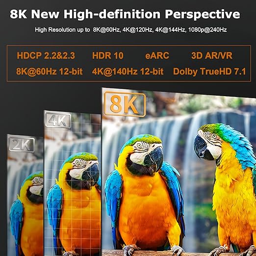 8K 10K 4K HDMI 2.1 Cable 6 FT 2-Pack, 48Gbps High Speed HDMI TV Computer Cable, Shielded HDMI Cable 8K@60Hz, 4K@120Hz, HDCP 2.2&2.3, HDR 10, VRR, eARC for PC/Laptop/TV/PS4/PS5 /Sound Bar/Roku TV/Xbox