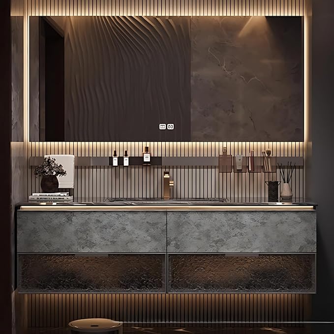 48in Luxury Bathroom Vanities - Bathroom Vanity with Sink, Wall-Mounted Storage with 2 Large Side Cabinets Intelligent Defogging & Led Lights | Multi-Layer Solid Wood