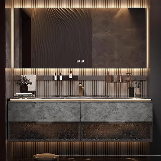 52in Luxury Bathroom Vanities - Bathroom Vanity with Sink, Wall-Mounted Storage with 2 Large Side Cabinets Intelligent Defogging & Led Lights | Multi-Layer Solid Wood