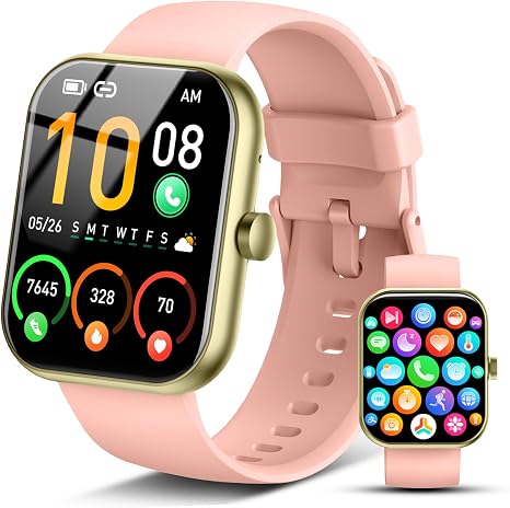 2026 Smart Watch for Men Women (Answer/Make Call), 1.96" HD Fitness Tracker Running Watch, IP68 Waterproof,Pedometer, Sleep/Step/Activity/Heart Rate Monitor,110+ Sport Mode Smartwatch for Android,Pink