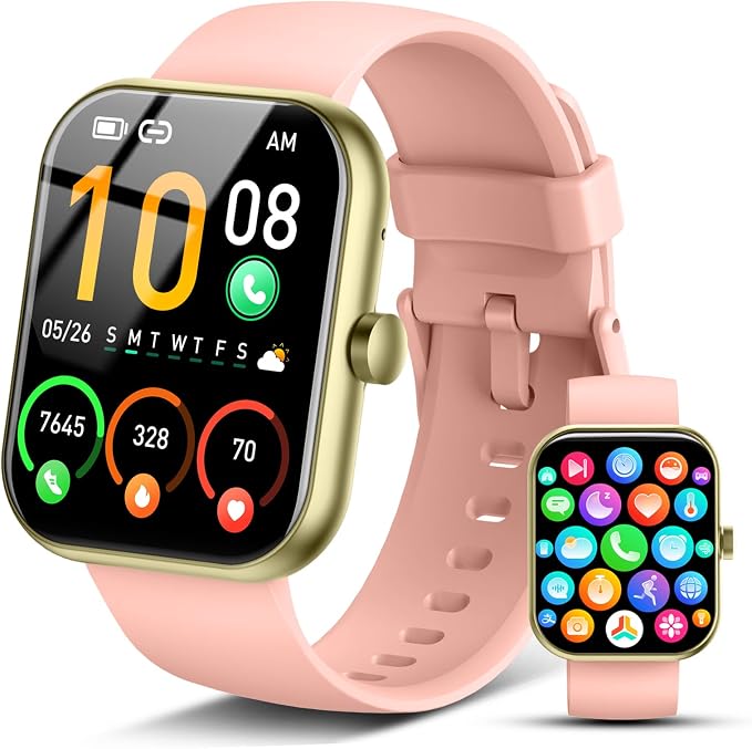 2026 Smart Watch for Men Women (Answer/Make Call), 1.96" HD Fitness Tracker Running Watch, IP68 Waterproof,Pedometer, Sleep/Step/Activity/Heart Rate Monitor,110+ Sport Mode Smartwatch for Android,Pink