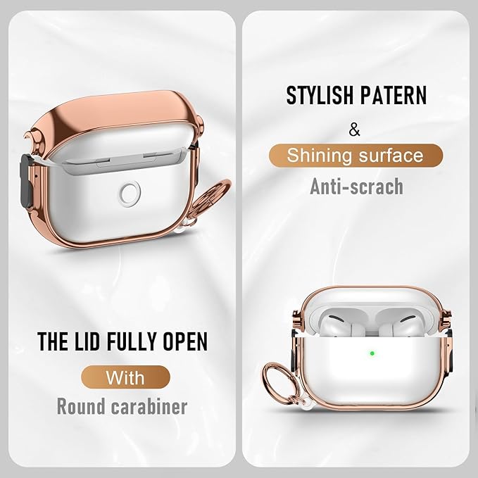 Maxjoy for Cute Airpods Pro 2 case with Safety Lock,Compatible Airpods Pro Case 2nd/1st Gen,Compatible Plating Solid Color AirPods Case Cover for Men Women Girly with Keychain-Transparent