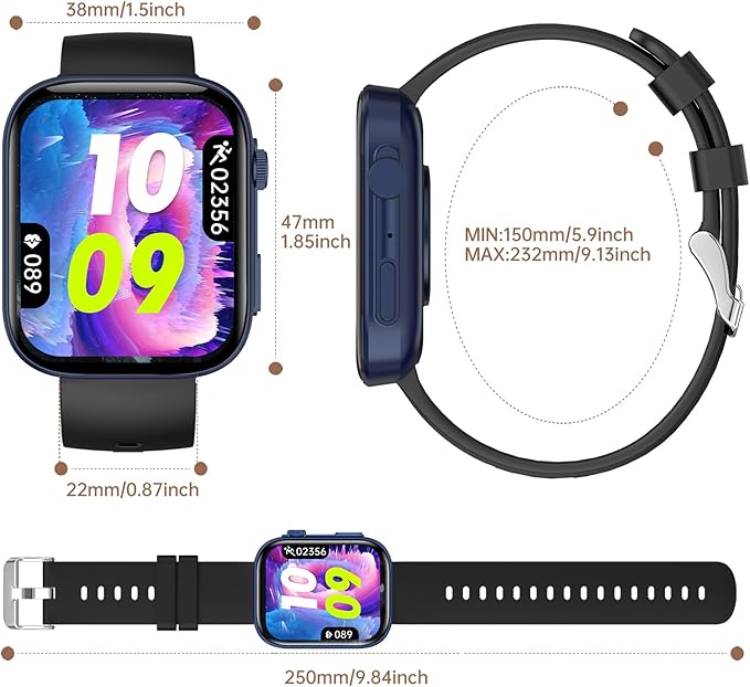 Smart Watches for Men Women, 2.01" HD Screen with 200+ Watch Faces, Heart Rate/SpO2/Sleep Monitor, 123 Sports Modes, IP68 Waterproof Fitness Tracker, Make/Answer Calls, Compatible with Android iPhone
