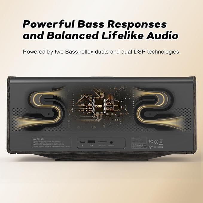 DOSS SoundBox Ultra Bluetooth Speaker with 2.1 Channel Audio, 80W Superior Sound with Deep Bass, Two DSP Technologies, 18H Playtime, BT 5.3, Wireless for Home, Office, Livingroom-Gold