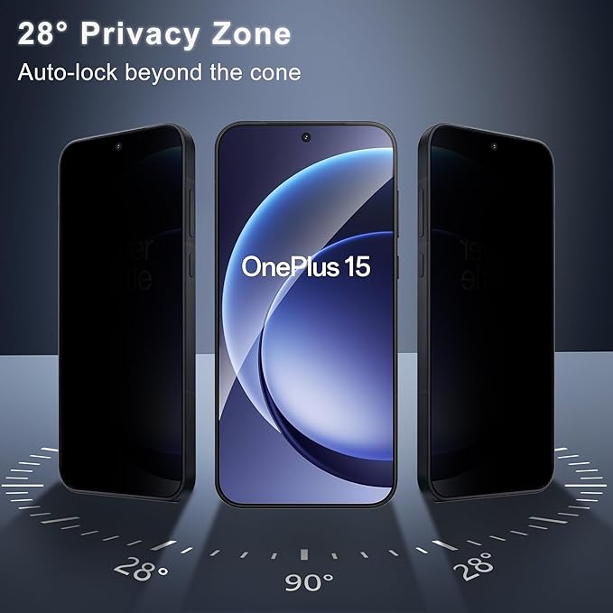 2 Pack for OnePlus 15 Privacy Screen Protector, 2 Pack Camera Protector, Fingerprint Compatible, Anti Spy, 9H Hardness Glass for OnePlus 15 5G