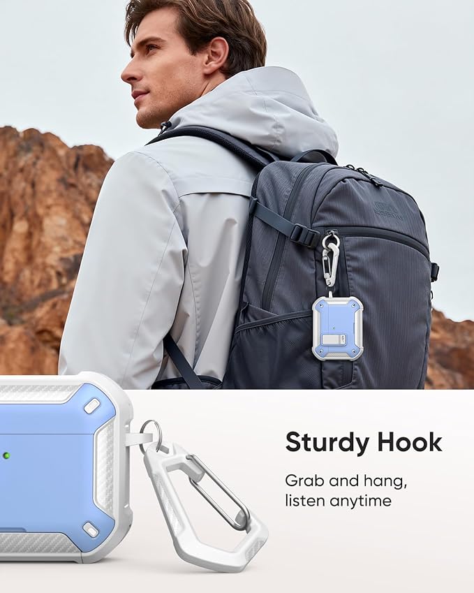 MoKo for AirPods Pro 3 Case with Lock 2025 - Compatible with MagSafe, Phone Stand & Auto Pop-up for AirPods Pro 3rd Generation Case, Military-Grade Protective Cover with Cleaner Kit, Light Blue+White