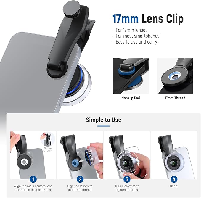 NEEWER 10X Macro Lens with 17mm Thread Clip and Detachable Diffuser Hood, Also for 17mm Threaded Phone Cage/Case/Clamp/Backplate, LS-28 PRO