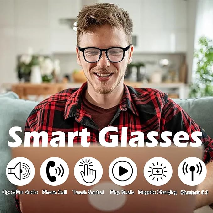 AI Smart Glasses, Anti Blue Light Bluetooth Translation Glasses with 164 Hands-Free Calls & Audio Multifunctional Smart Sunglasses for Men Women Travel Trade Business (KL01-Black-Color-Change-Lens)