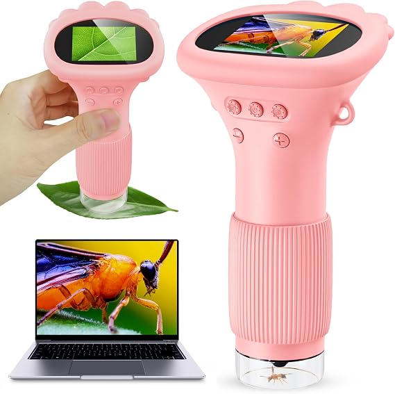1000X Handheld Digital Microscope, 2" HD Screen Pocket Microscope for Bugs