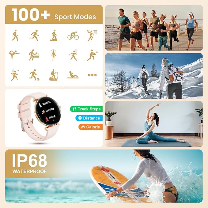 Hwagol Smart Watch for Women with Android iPhone Compatible[Calls/Metal Thin Body],1.43" Micro-Spherical AMOLED Screen,Sports Watch with Sleep/Heart Rate Monitor,Pedometer for Steps Miles