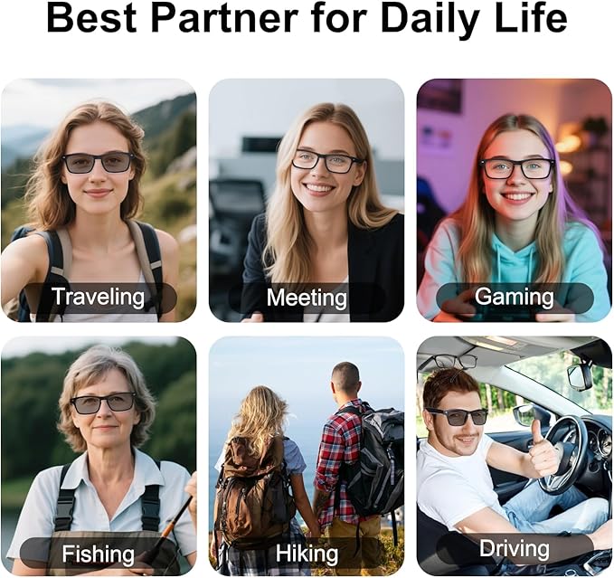 AI Glasses for Men Women, AI Translator Powered by ChatGPT with Real-Time Translation(160+Languages), UV400 Photochromic Lenses Smart Sunglasses, Bluetooth Glasses for Travel/Business/Study