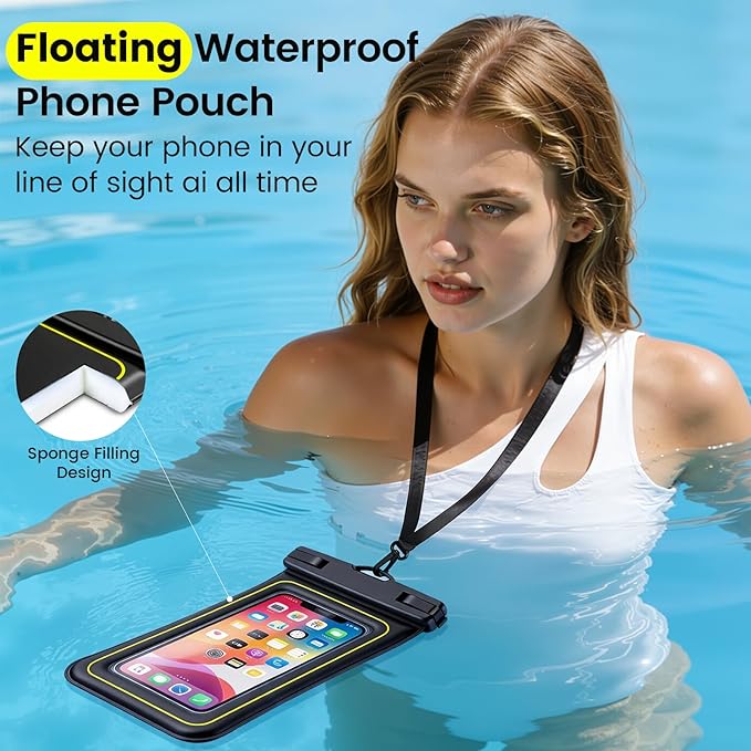 Floating Waterproof Phone Pouch, 2 Pack IP68 Waterproof Phone Case for iPhone 17 16 15 Pro Max Galaxy S25 S24 Ultra Up to 7", Cellphone Dry Bags Beach Cruise Essentials with Lanyard