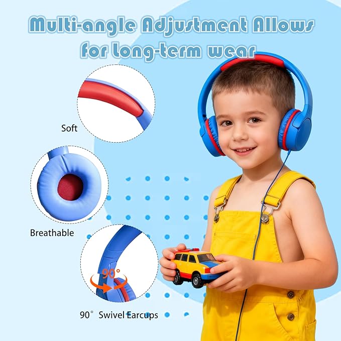 Children's Headphones with Microphone, Foldable 3.5mm Jack, USB-C Jack, Adjustable 85db/94db Volume, Suitable for Mobile Phones,Computers,Tablets,School,Airplanes,Travel (Black)