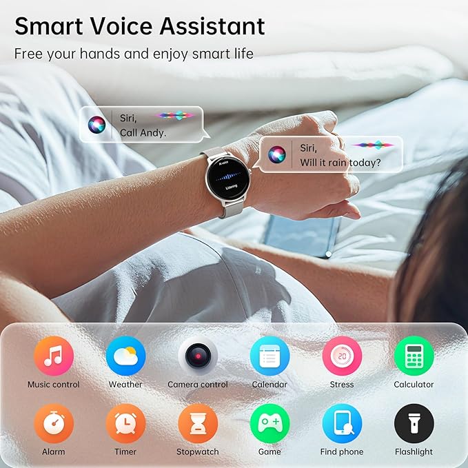 Smart Watch for Women, 1.27" AMOLED Screen Smartwatch with Answer/Make Call for iPhone/Android/Samsung, Fitness Tracker with 120+ Sport Modes, Heart Rate/Sleep/Health Monitor, IP68 Waterproof, Silver
