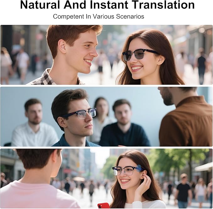 AI Smart Wireless Bluetooth Translation Glasses for Men/Women with Speakers/Bluetooth&140+ Languages Translation Sports/Travel/Drive/Busniess (E8+AI+Color Change Lenses+Silver)