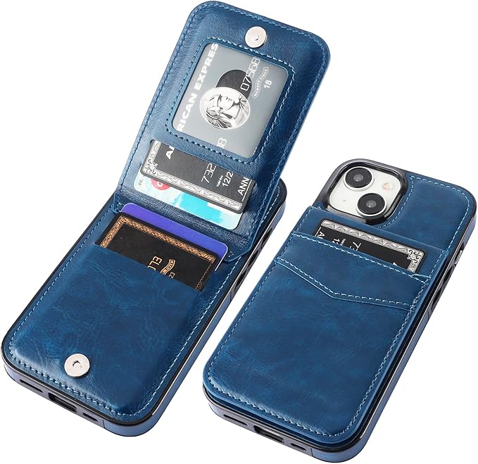 KIHUWEY Compatible with 15 Case Wallet with Credit Card Holder, Flip Premium Leather Magnetic Clasp Kickstand Heavy Duty Protective Cover for 15 6.1 Inch (Blue)