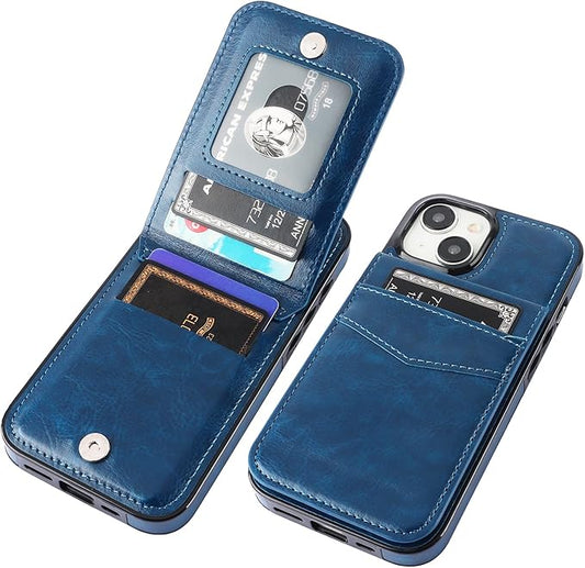 KIHUWEY Compatible with 15 Case Wallet with Credit Card Holder, Flip Premium Leather Magnetic Clasp Kickstand Heavy Duty Protective Cover for 15 6.1 Inch (Blue)