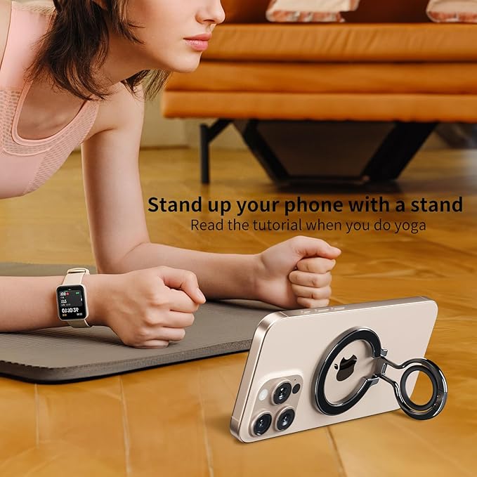 2 in 1 Magnetic Phone Grip Compatible with Magsafe,Phone Holder,Wireless Charging Compatible,for iPhone 16 15 14 13 12 Pro Max and Other Phone (Black)