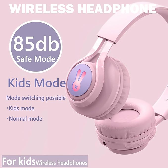Kids Bluetooth Headphones,85db Volume Limit,Hearing Protection,Wireless Headphones with Mic,Music,Chat,Kids Mode,Normal Mode,Wireless and Wired,LED Light,for Children Adults,Pink