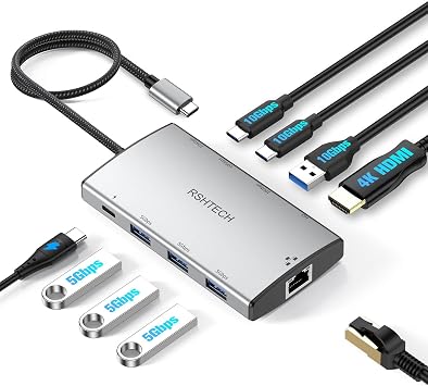 RSHTECH 9-in-1 USB C Hub Multiport Adapter 10Gbps with 4K HDMI, RSH-T09