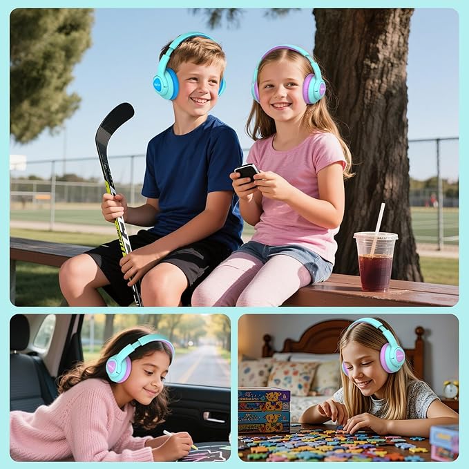 VibeTune Kids Bluetooth Headphones, 60H Playtime, Volume Limited 85/94dB, Bluetooth 5.4, Type-C Fast Charging, Foldable Wireless Headphones for Kids, Toddler Headsets with HD Mic-Purple