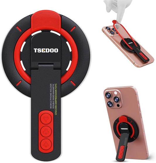 3-in-1 Magnetic Phone Grip Stand with 360° Roration Angle Adjustment, Silicone Finger Ring & Fidget Toy Design, Gym Dual-Sided Magnetic Phone Kickstand for All Phones