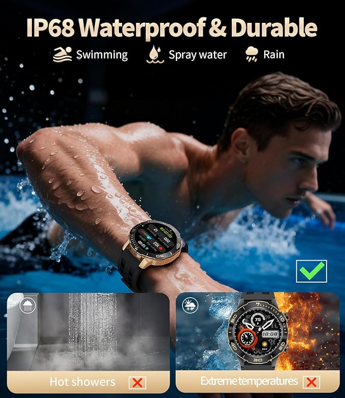 Military Smart Watch for Men(Answer/Calls),1.43''AMOLED Screen,500mAh 5ATM Waterproof,170 Sports Modes, Fitness Tracker Watch with Heart Rate/Sleep Tracking/Blood Pressure for Android/iOS,Smartwatch