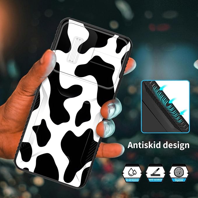 for Galaxy A36 5G/A56 5G Case Built in Slide Camera Lens Cover,Heavy Duty Shockproof Protection Dual Layer Case for Samsung Galaxy A36 5G/A56 5G 6.7" 2025,Cow Print