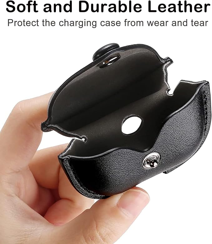 Genuine Leather Case Compatible with AirPods Pro Case 2nd/1st Gen (2023/2022/2019), VOMA Protective Cover for Apple AirPods Pro 2/Pro Wireless Charging Case with Keychain and Snap Lock Black