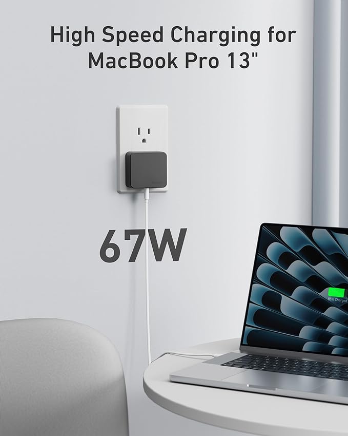 Nekmit 67W Flat USB C Charger Block, 3-Port GaN Fast Wall Charger(2*USB-C & 1*USB-A), USB C Wall Plug with Fixed Prongs for iPhone 17/16 Series, MacBook Pro/Air, iPad, Galaxy and More