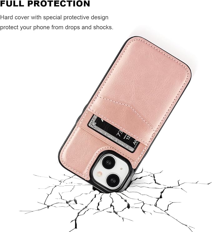 KIHUWEY for iPhone 15 Case Wallet Compatible with MagSafe Wireless Charging, Credit Card Holder, RFID Flip Leather Magnetic Clasp Kickstand Heavy Duty Protective Cover 6.1 Inch (Rose Gold)
