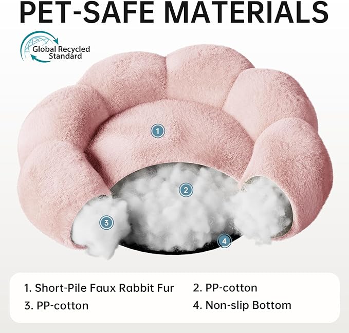 OhGeni 27 inches Calming Donut Dog & Cat Bed for Medium Pets, Warming Comfort Fluffy Short Pile Fur, Durable Machine Washable Round Bed, Cute Round Bed for Puppy and Kitten, Pink
