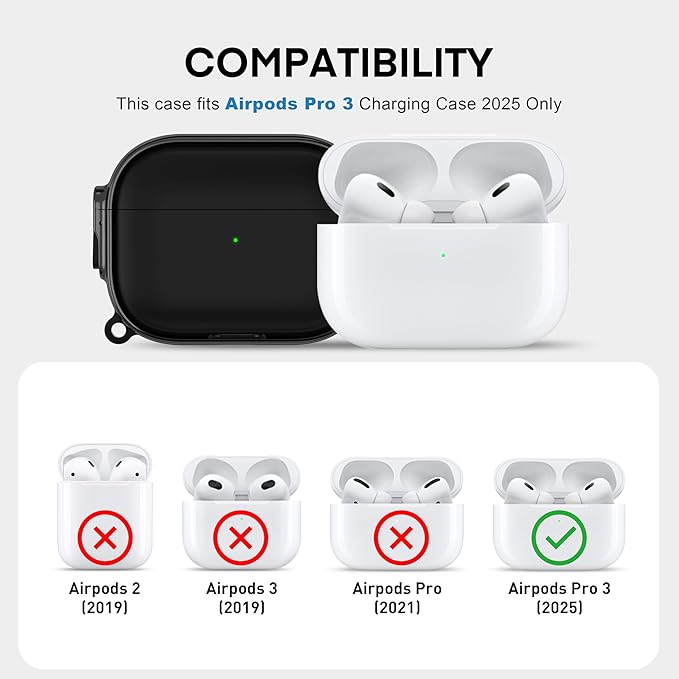 Maxjoy for AirPods Pro 3rd Generation Case with Lock, Cute AirPods Pro 3 Case Lock Protective Hard AirPod Pro 3 Cover for Women Men with Keychain for Airpod Pro 3rd Gen Cover 2025, Black