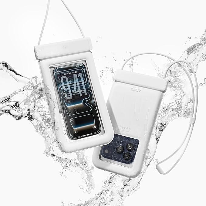 elago Waterproof Phone Pouch for iPhone 16/15/14/13/12/11 Series, Galaxy S25/S24/S23/S22/S21 Series - Underwater Screen Touchable Dry Bag, Dual Zipper Lock, Including Card Pocket [White]