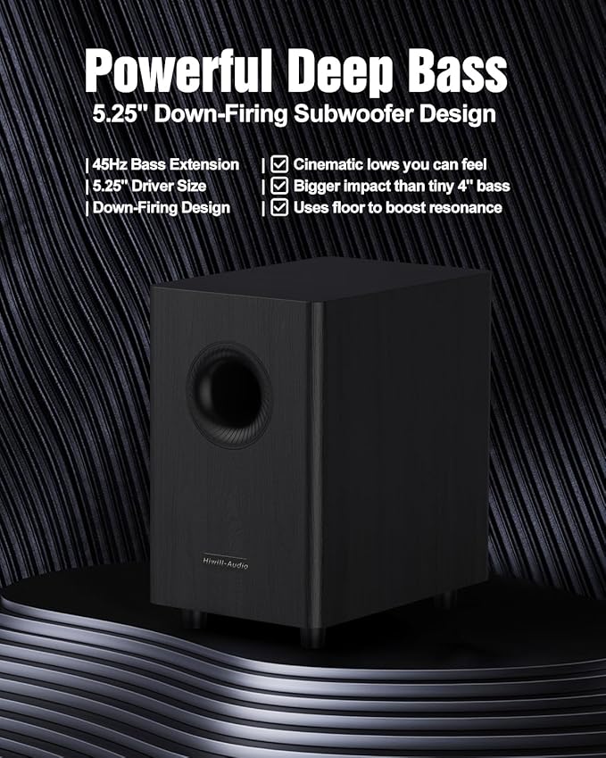 Wooden 5.1.2 Sound Bars for Smart TV, 4 Surround Speakers Wired, Virtual Surround Sound System for Small Rooms, Home Theater Sound System TV Soundbar with Wired 5.25'' Subwoofer, ARC/OPT/BT/AUX