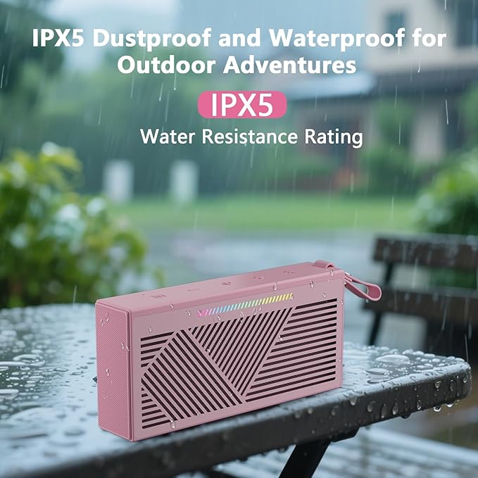 Bluetooth Speaker, Portable Wireless Bluetooth Speakers with HD Sound, IPX5 Waterproof Speaker with RGB LED Lights, Bluetooth5.3, TWS Pairing, Long Playtime, for Home/Party/Outdoor/Beach/Bathroom
