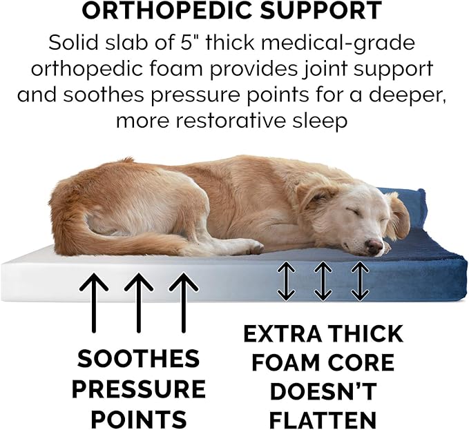 Furhaven Orthopedic Dog Bed for Large Dogs w/ Removable Bolsters & Washable Cover, For Dogs Up to 125 lbs - Plush & Velvet L Shaped Chaise - Deep Sapphire, Jumbo Plus/XXL