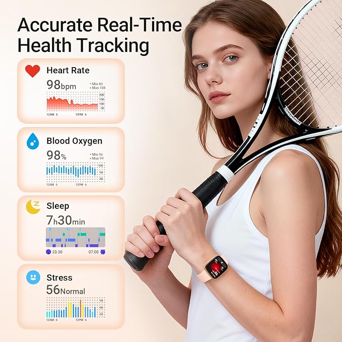 Fitpolo Smart Watch for Women, 1.85" AMOLED Fitness Tracker with Bluetooth Call, Heart Rate/Sleep/SPO₂ Monitor, 100+ Sports Modes, 3ATM Waterproof Smartwatch for Android/iPhone, Includes 2 Bands
