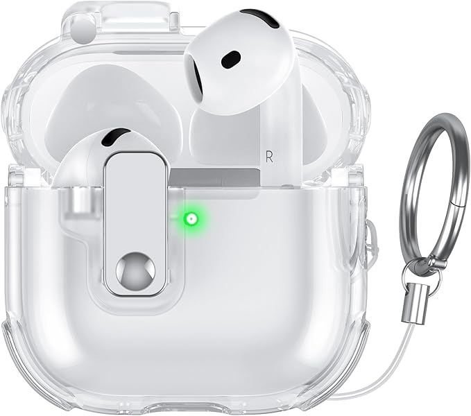 Clear Case for AirPods 4 Case Cover with [Lock Safety & Pop Up][Military Shockproof] Anti-Yellow Transparent Soft TPU Wireless Charging for AirPods 4th Generation Case with Keychain,Clear