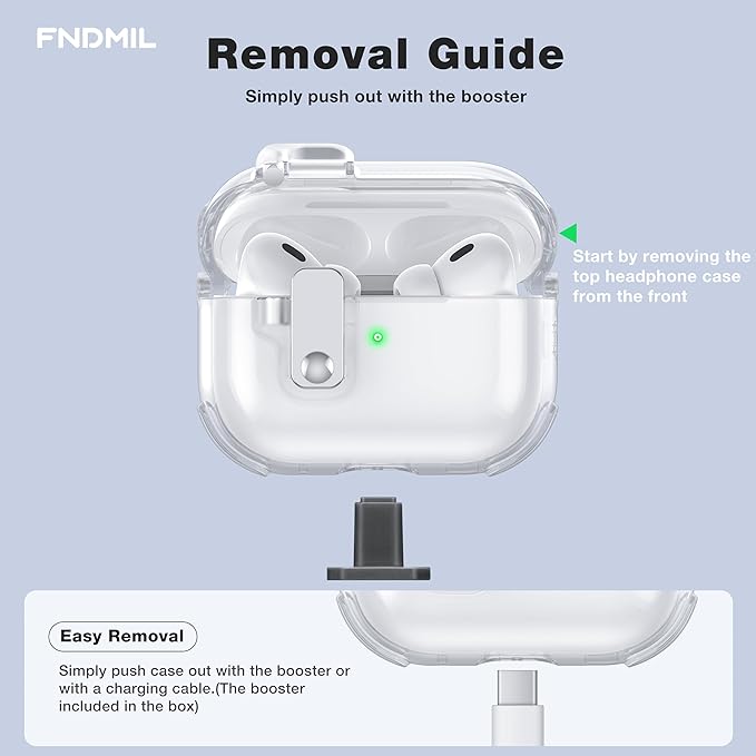 Clear Case for AirPods Pro 2 Case Cover with [Lock Safety& Pop Up][Military Shockproof]Anti-Yellow Transparent Soft Wireless Charging for AirPods Pro 2nd/1st Generation Case with Keychain,Clear