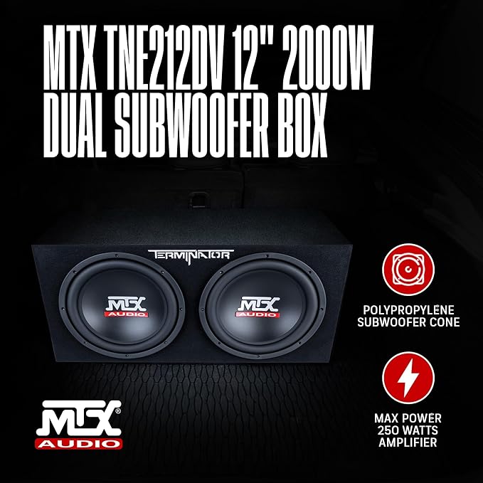 MTX Audio Dual Subwoofer Vented Enclosure with High Resolution Feature, Aviation Carpet and Floor Standing Mounting Type for Vehicle, Black