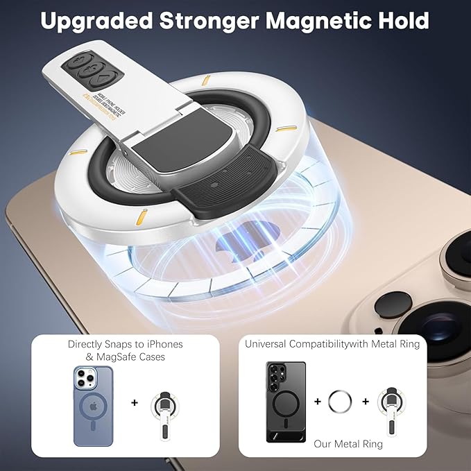 Magnetic Phone Grip Removable,Double-Sided Magnet iPhone Holder,Adjustable 360° Rotation Phone Kickstand Innovative Pressure-Relief Cellphone Stand with Ring Compatible for All Phones