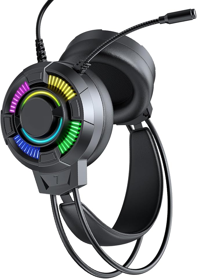 Gaming Headset Lightweight, USB Wired Over Ear Headphones, 50mm Drivers Headset with 7.1 Surround Sound & RGB Lighting