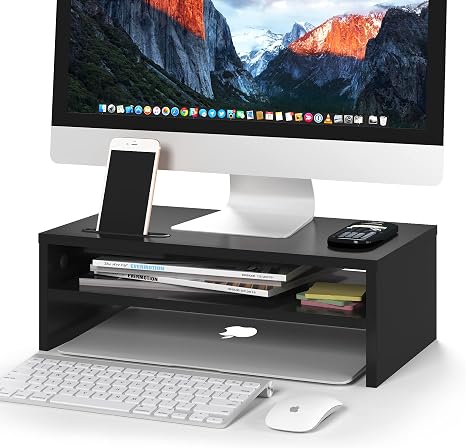 BONTEC Wooden Monitor Stand Riser for Desk, 2-Tier Computer Monitor Stand