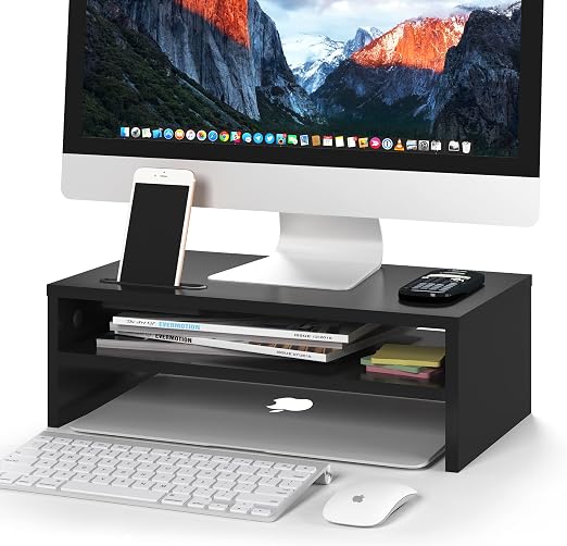BONTEC Wooden Monitor Stand Riser for Desk, 2-Tier Computer Monitor Stand