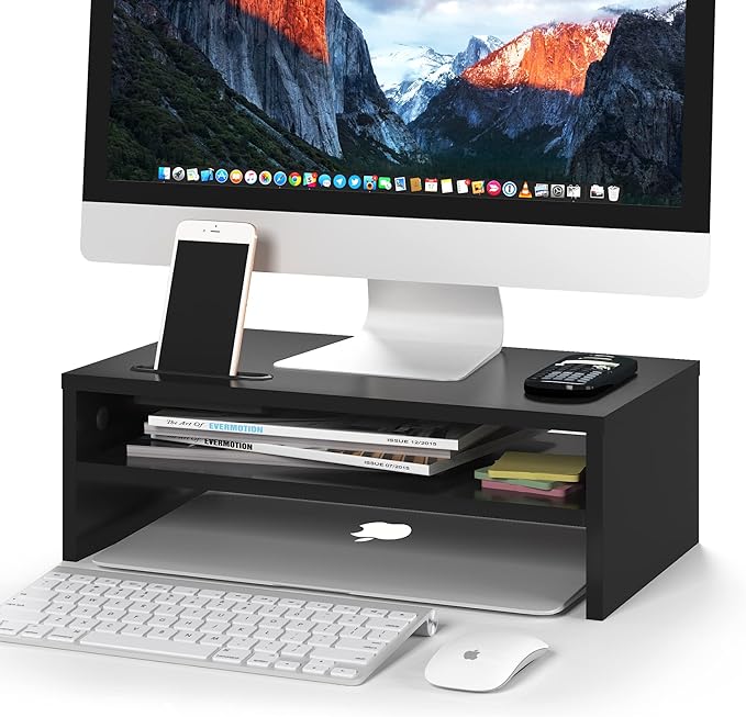 BONTEC Wooden Monitor Stand Riser for Desk, 2-Tier Computer Monitor Stand