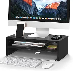 BONTEC Wooden Monitor Stand Riser for Desk, 2-Tier Computer Monitor Stand