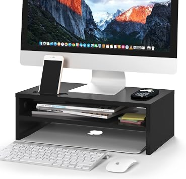 BONTEC Wooden Monitor Stand Riser for Desk, 2-Tier Computer Monitor Stand