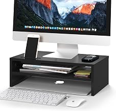 BONTEC Wooden Monitor Stand Riser for Desk, 2-Tier Computer Monitor Stand - Image 1